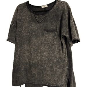 ZENANA Acid Wash Black T-Shirt